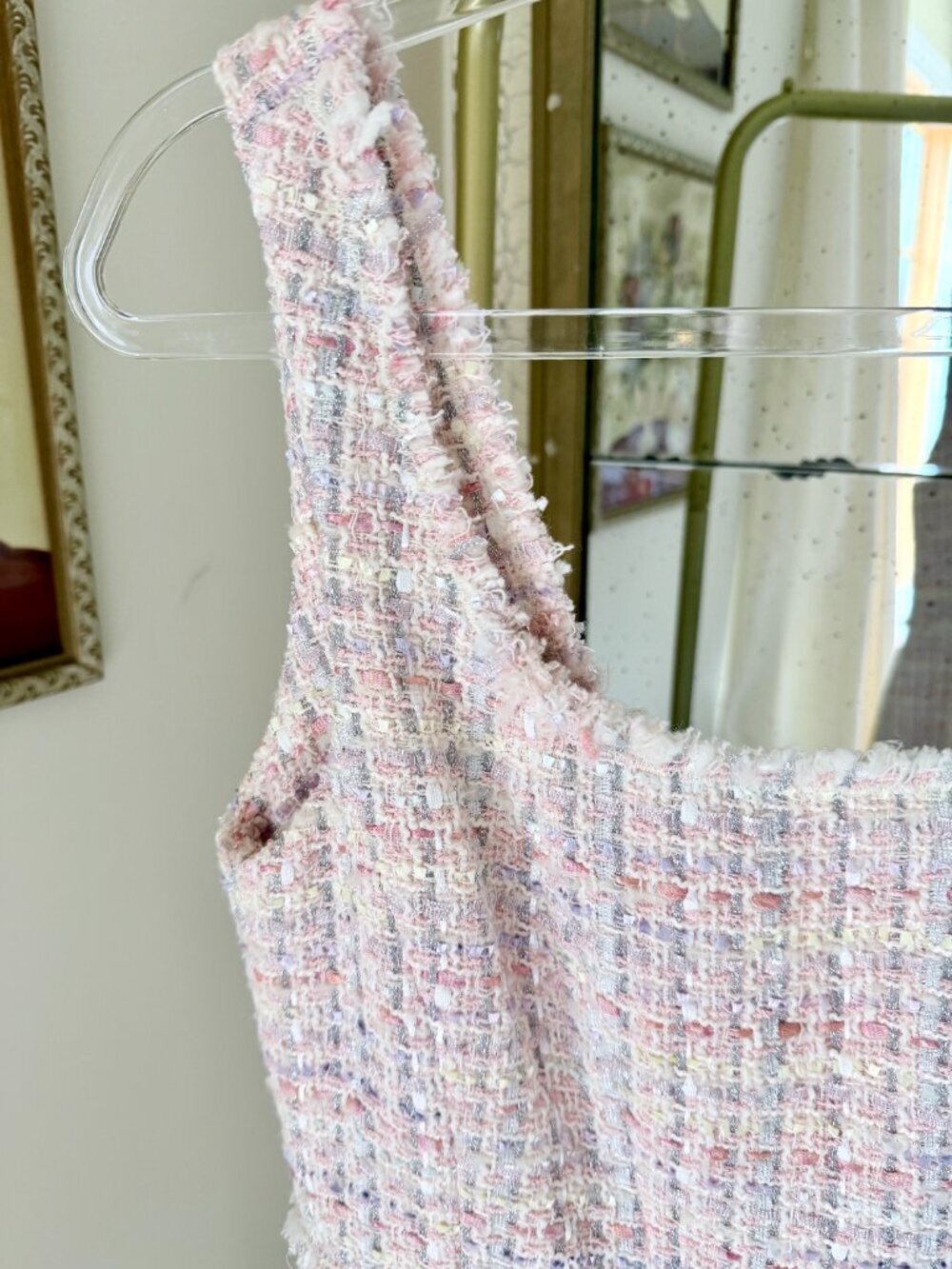 LoveShackFancy Moda Tweed Mini Dress with a Bow - Size 6 - Pink - Picture 13 of 16